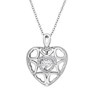 Sterling Silver White Topaz Openwork Heart Locket