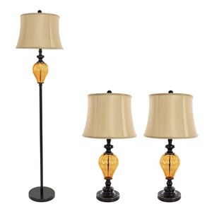 Portsmouth Home Amber Glass Table Lamp & Floor Lamp 3-piece Set