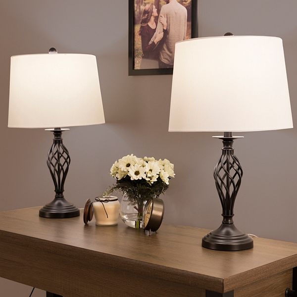 Lavish Home Set of 2 Oil-Rubbed Spiral Table Lamps with Shades (Bronze)