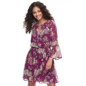 Juniors' Speechless Floral Bell Sleeve Fit & Flare Dress