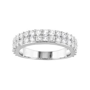 Sterling Silver Lab-Created White Sapphire Double Row Ring