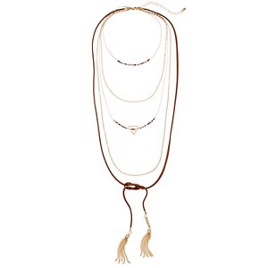 Layered Tassel Lariat & Beaded Choker Necklace
