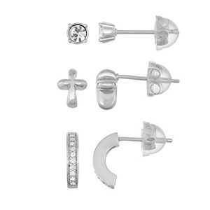 Lulabelle Kids' Cubic Zirconia & Crystal Cross Stud & Semi-Hoop Earring Set