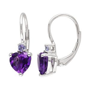 Sterling Silver African Amethyst & Tanzanite Heart Drop Earrings