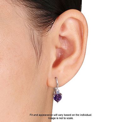 Stella Grace Sterling Silver African Amethyst & Tanzanite Heart Drop Earrings