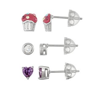 Lulabelle Kids' Cubic Zirconia Heart & Crystal Cupcake Stud Earring Set