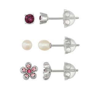 Lulabelle Kids' Crystal Flower & Freshwater Cultured Pearl Stud Earring Set