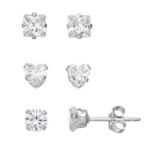 Charming Girl Kids' Cubic Zirconia Heart & Square Stud Earring Set