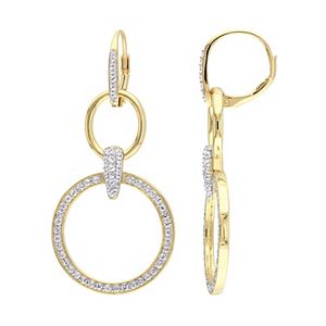 18k Gold Over Silver Lab-Created White Sapphire Hoop Drop Earrings