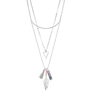 Feather, Tassel & Triangle Charm Layered Necklace