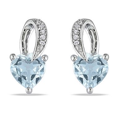 Stella Grace Sterling Silver Aquamarine & Diamond Accent Heart Stud Earrings