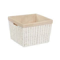 Farmlyn Creek Plastic Storage Baskets, White Nesting Bin Containers with Grey Handles (4 Pack)