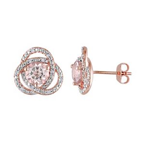 Sterling Silver Morganite & 1/10 Carat T.W. Diamond Swirl Stud Earrings