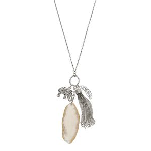 Elephant, Feather & Tassel Charm Necklace