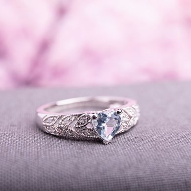 Stella Grace Sterling Silver Aquamarine & Diamond Accent Heart & Leaf Ring