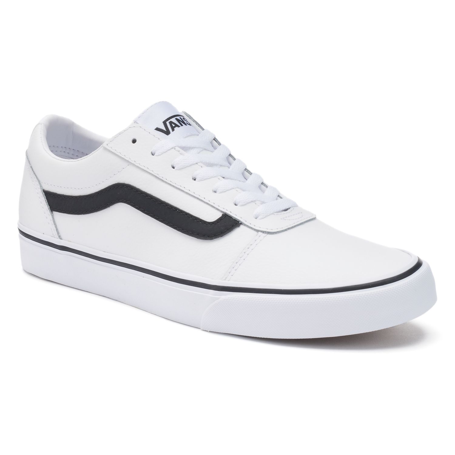 white leather vans black stripe