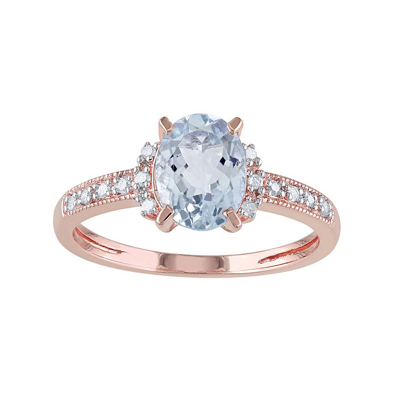 Sterling Silver Aquamarine & Diamond Accent Ring, Womens, Size: 5, Blue