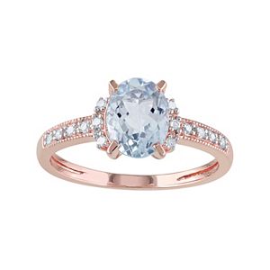 Sterling Silver Aquamarine & Diamond Accent Ring