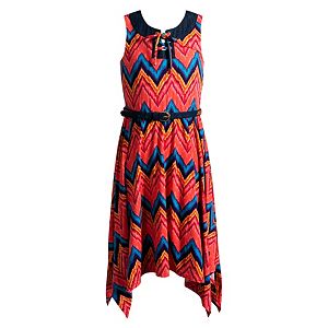 Girls 7-16 Emily West Lace-Up Front Handkerchief Hem Knit Dress