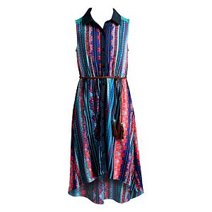 Girls 7-16 Emily West Button-Front Printed High-Low Dress with Braided Belt