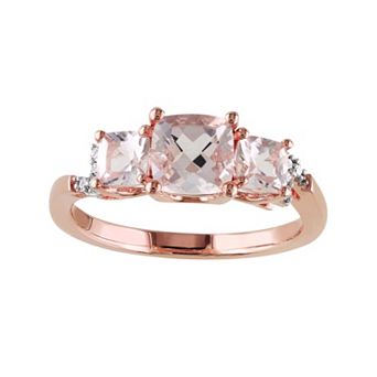 Stella Grace Sterling Silver Morganite & Diamond Accent 3-Stone Ring