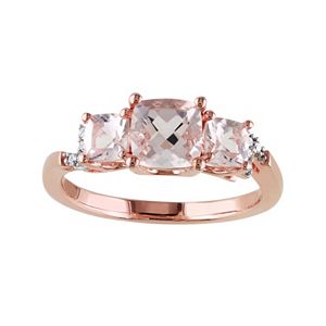 Sterling Silver Morganite & Diamond Accent 3-Stone Ring