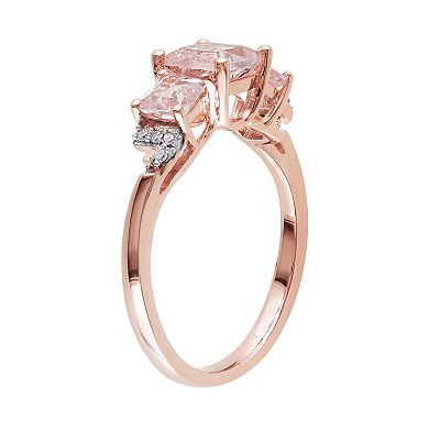 Stella Grace Sterling Silver Morganite & Diamond Accent 3-Stone Ring