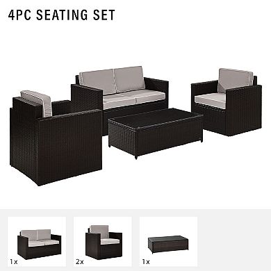 Crosley Palm Harbor Patio Loveseat, Arm Chair & Coffee Table 4-piece Set