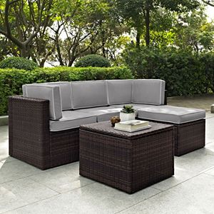 Crosley Furniture Palm Harbor Patio Sectional Chair, Ottoman & Coffee Table 5-piece Set