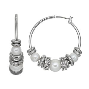 Simply Vera Vera Wang Nickel Free Simulated Pearl & Rondelle Hoop Earrings