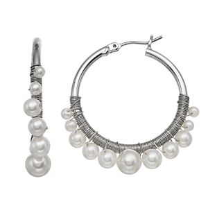 Simply Vera Vera Wang Nickel Free Graduated Simulated Pearl Hoop Earrings