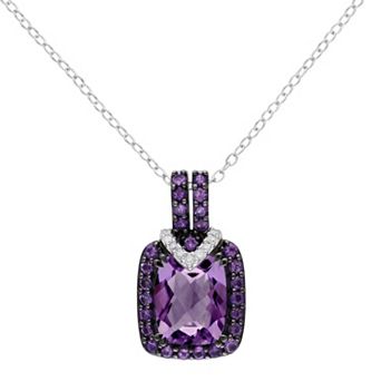 Stella Grace Sterling Silver Amethyst, African Amethyst & Diamond Accent Halo Pendant