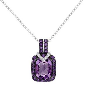 Sterling Silver Amethyst, African Amethyst & Diamond Accent Halo Pendant