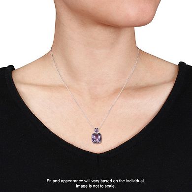 Stella Grace Sterling Silver Amethyst, African Amethyst & Diamond Accent Halo Pendant