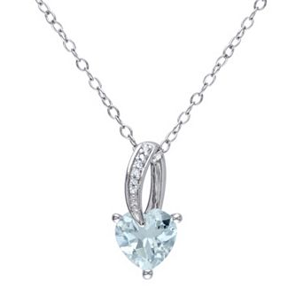 Stella Grace Sterling Silver Aquamarine & Diamond Accent Heart Pendant
