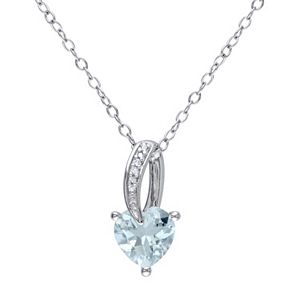 Sterling Silver Aquamarine & Diamond Accent Heart Pendant