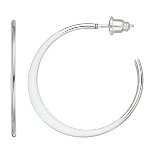 White Enamel Nickel Free Flat Hoop Earrings