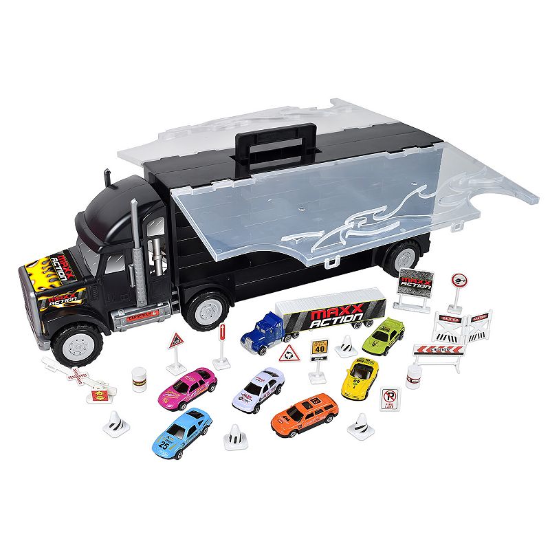 UPC 818929017432 product image for Maxx Action Big Rig Hauler Car Case & 13 Diecast Cars Set | upcitemdb.com