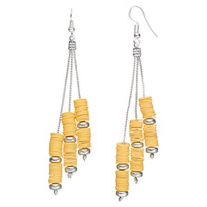 Yellow Disc Bead Nickel Free Asymmetrical Drop Earrings