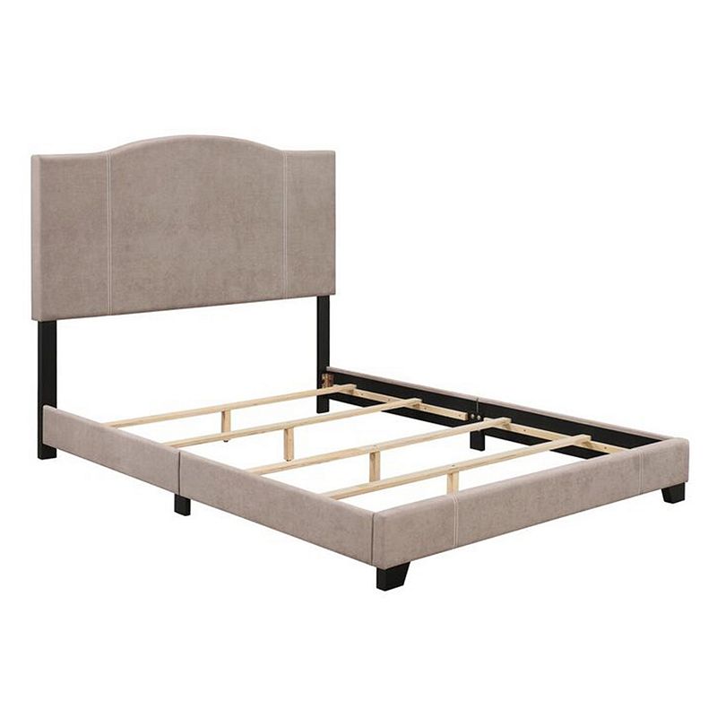 Queen All-In-One Modified Camel Back Upholstered Bed in Denim Sand