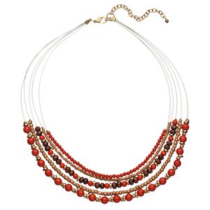 Red Beaded Multi Strand Necklace