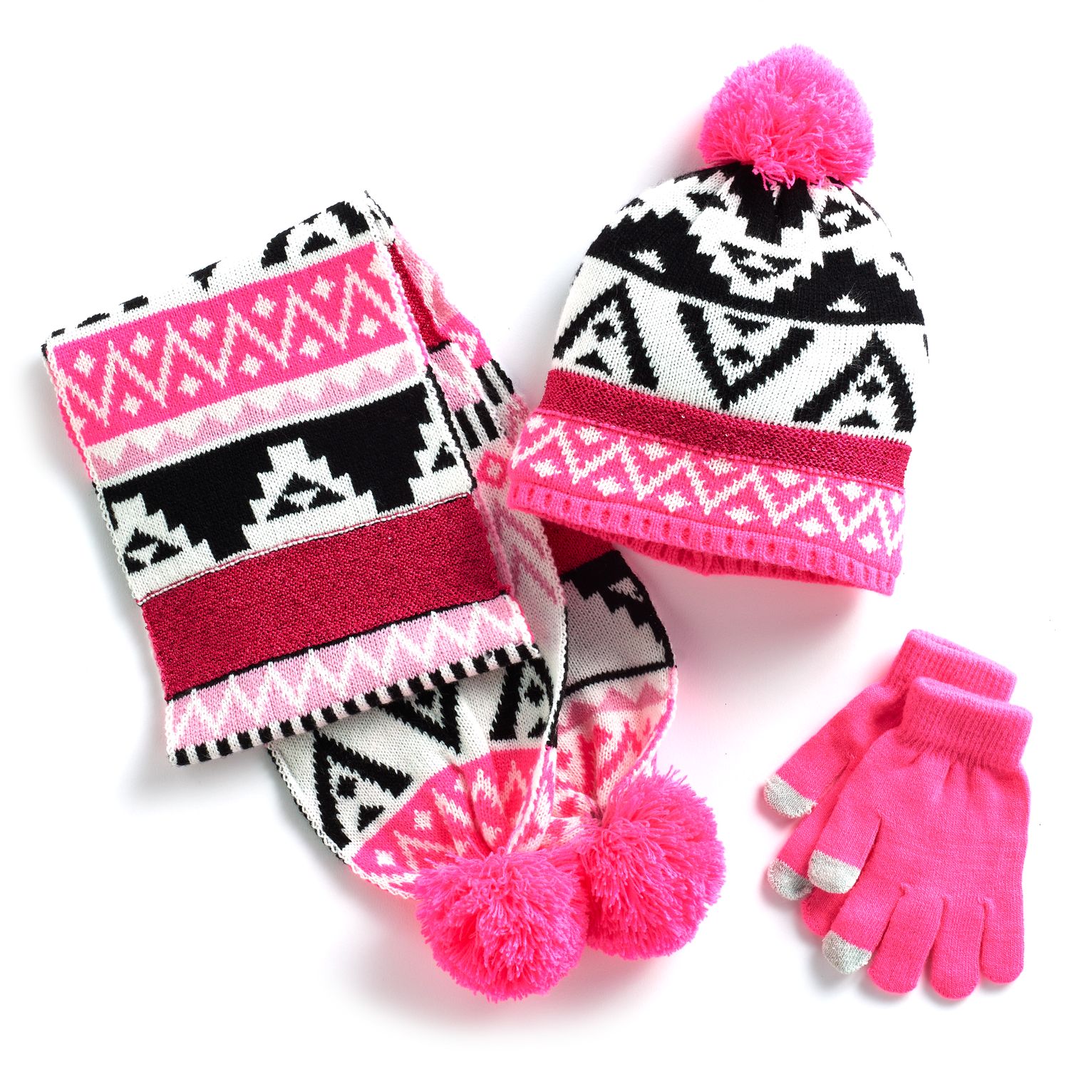 white hat scarf and glove set