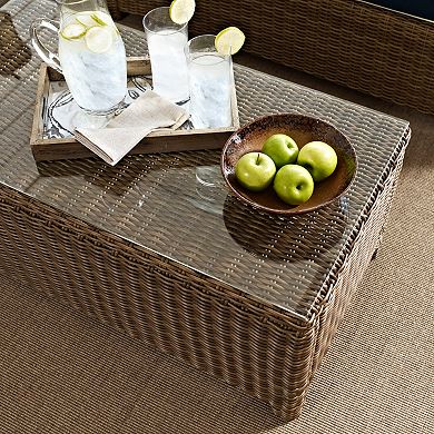 Bradenton Outdoor Wicker Glass Top Table