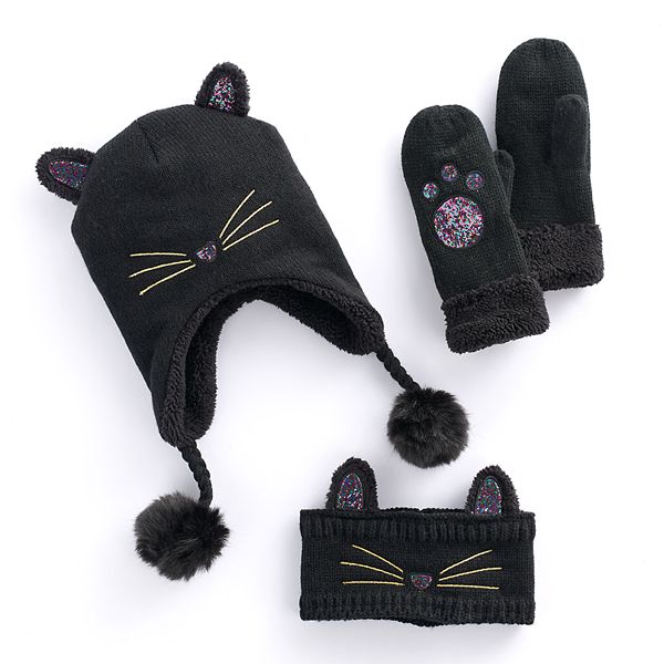 Girls 4 16 Sparkly 3d Ears Cat Hat Ear Muff Headband Mittens Set - mickey mouse ears roblox id