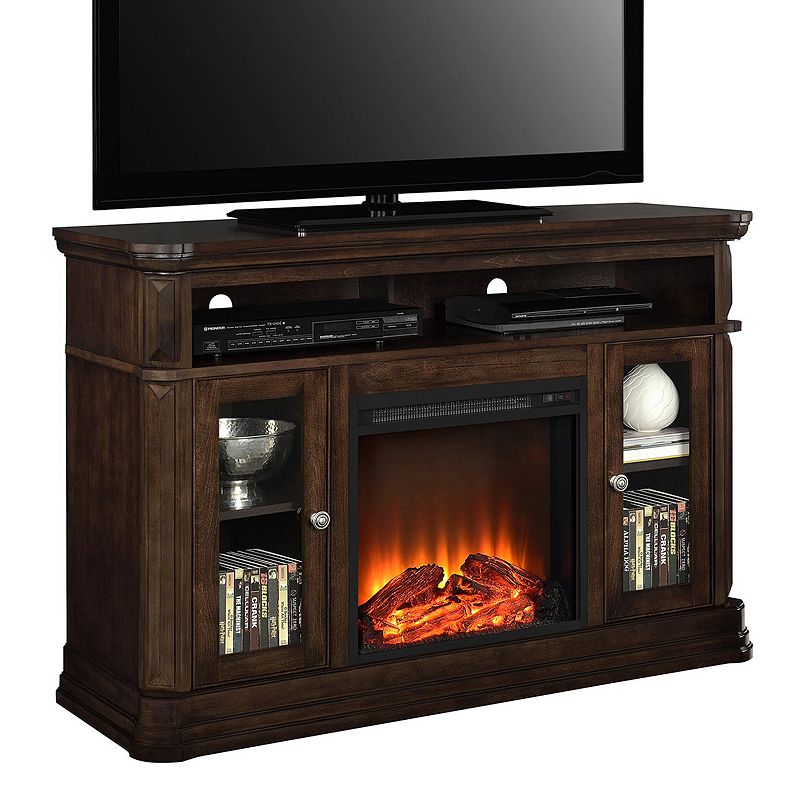 Ameriwood Brooklyn Electric Fireplace TV Stand, Brown