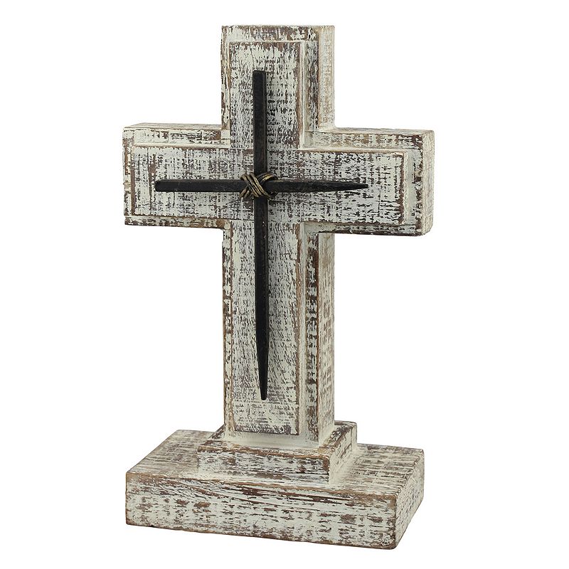 38172390 Stonebriar Collection Wood Cross Table Decor, Whit sku 38172390
