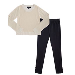 Girls Plus Size French Toast Gold Lurex Sweater & Bow Leggings Set
