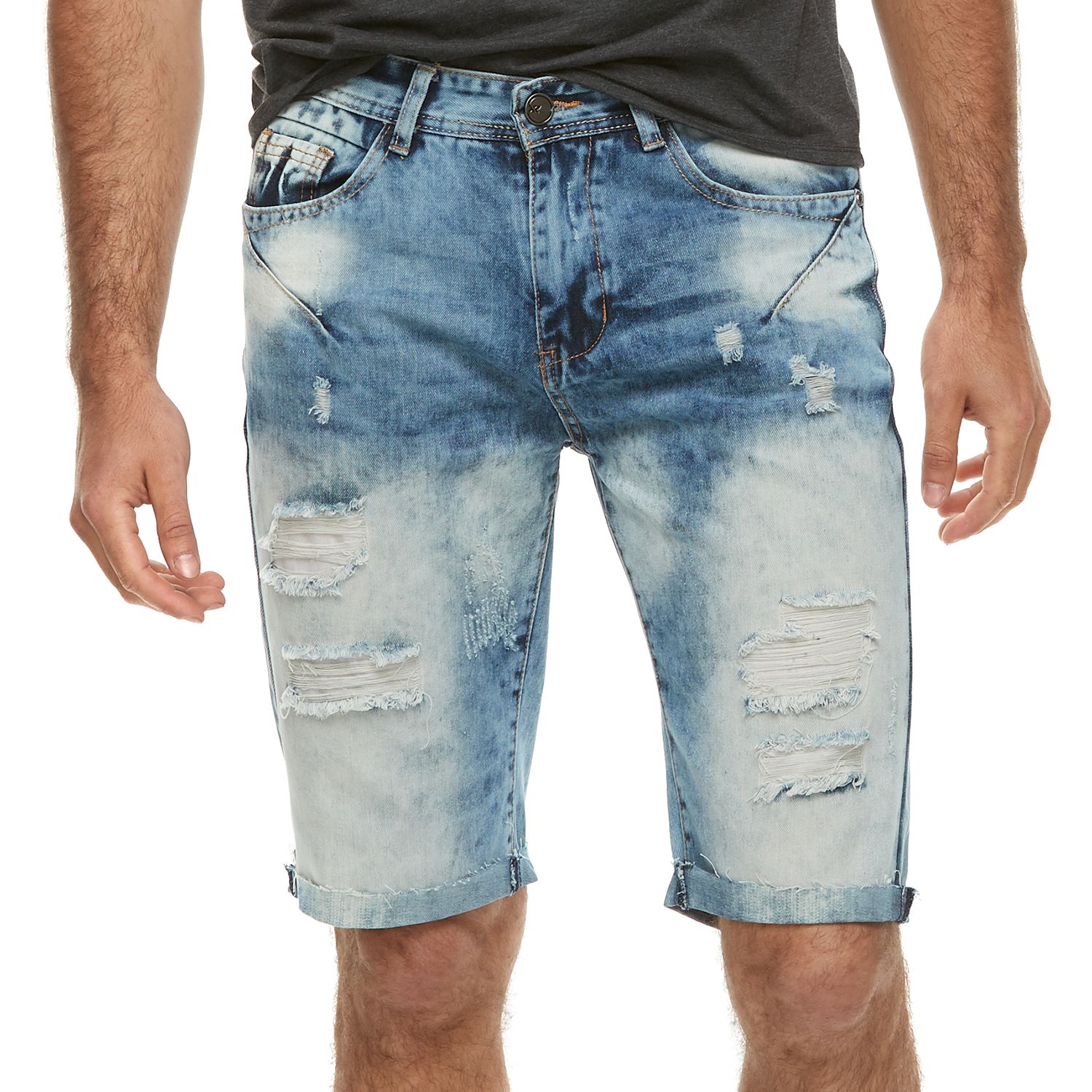 stretch distressed denim shorts