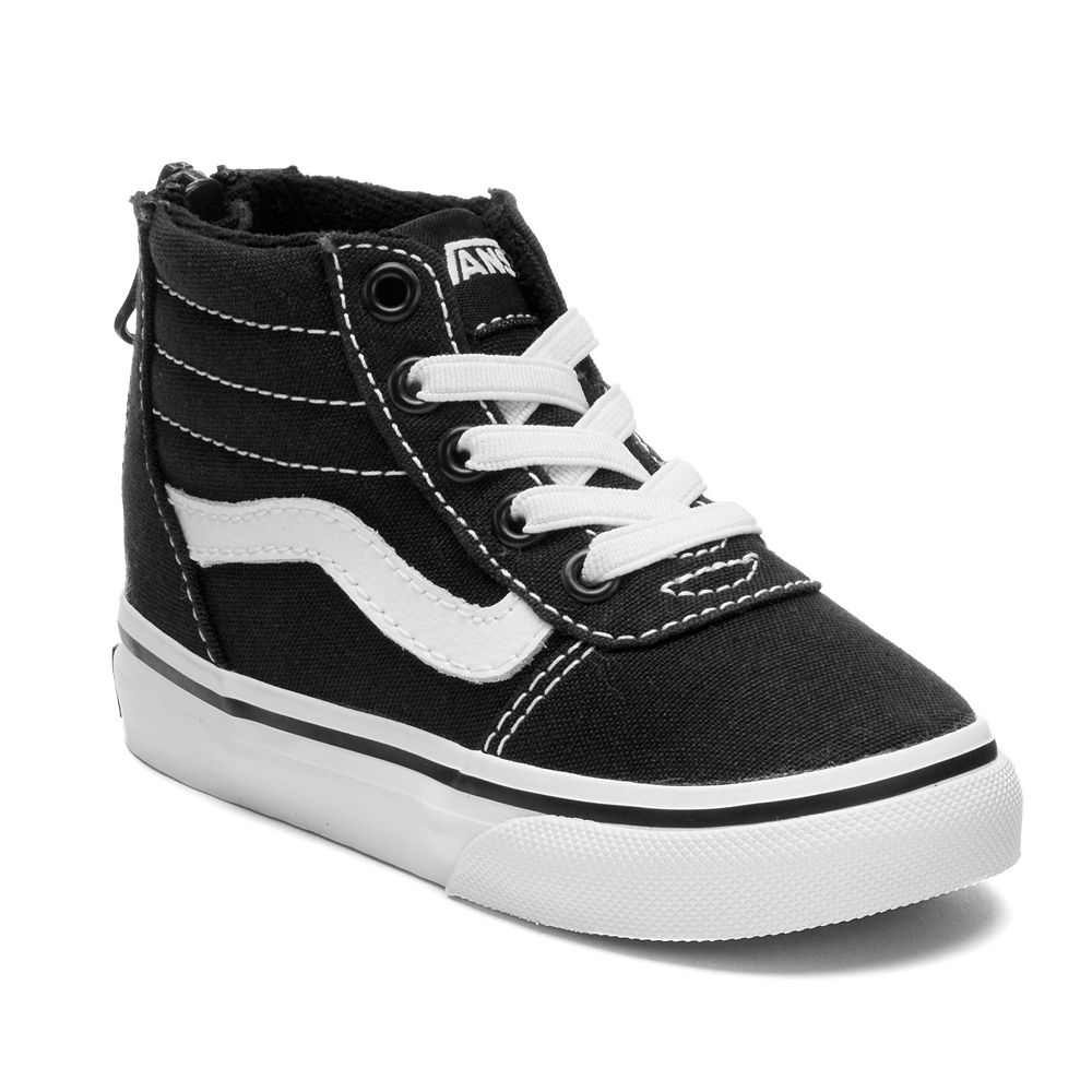 black and gray high top vans