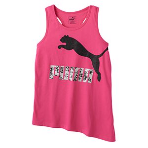 Girls 7-16 PUMA Asymmetrical Hem Glitter Graphic Tank Top